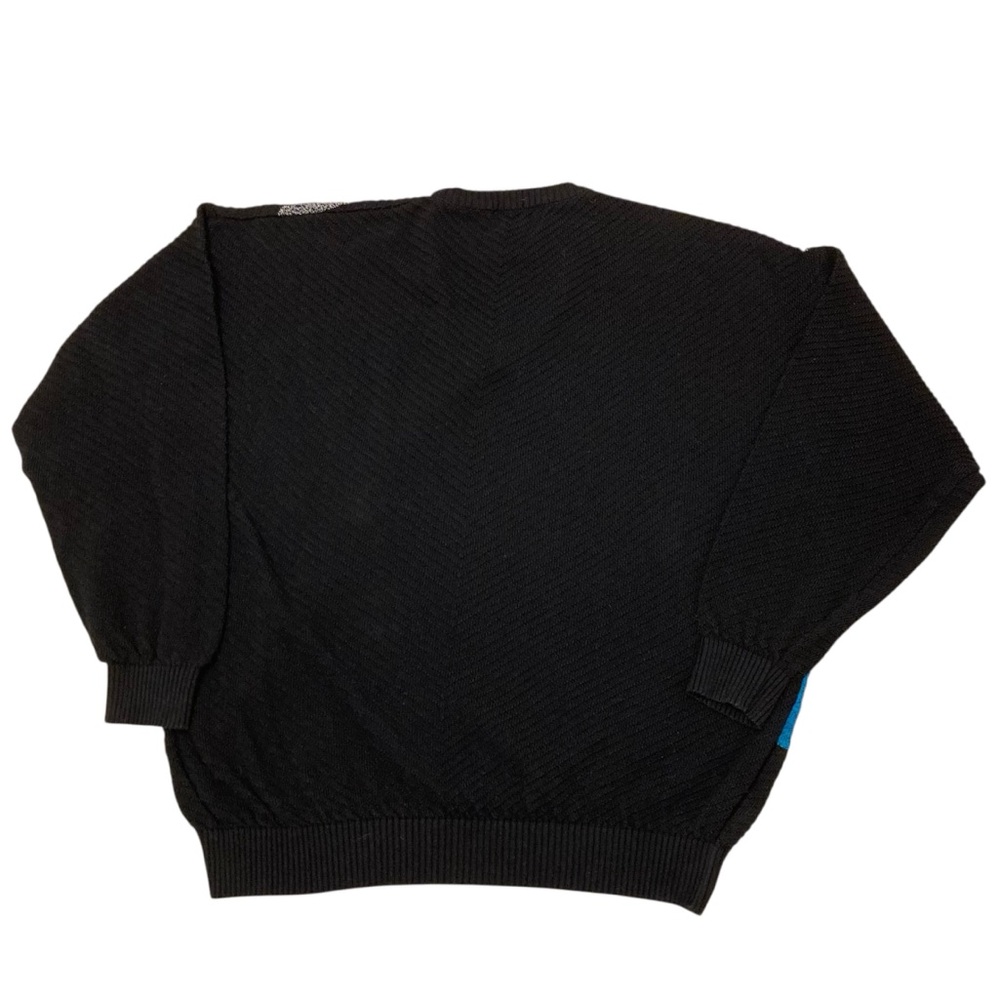 Vintage 80’s 90’s Geometric Black Blue Sweater Retro Eclectic Grandpa Mens Large - Picture 4 of 6
